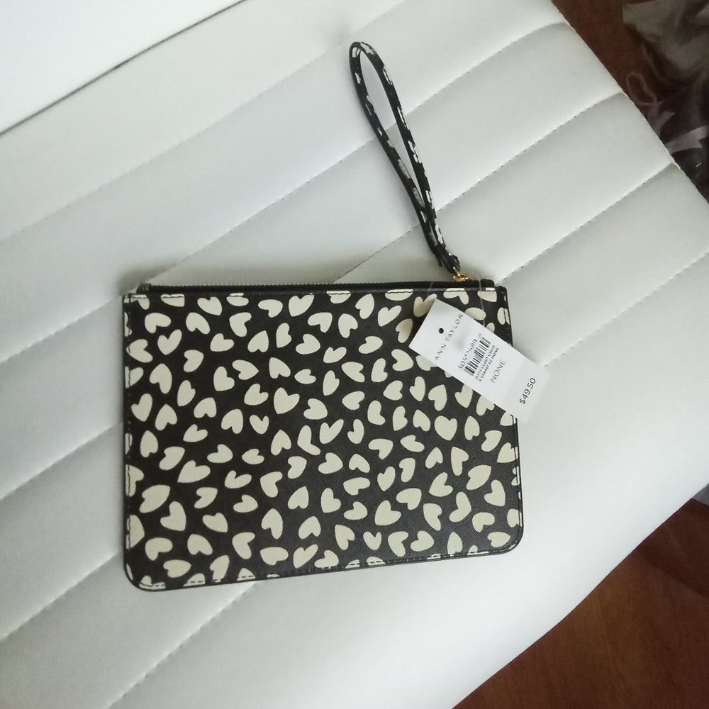 Ann Taylor Heart Animal Print Zip Wristlet Pouch